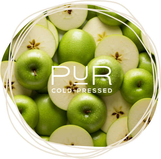 Green apples overlayed with the PUR logo