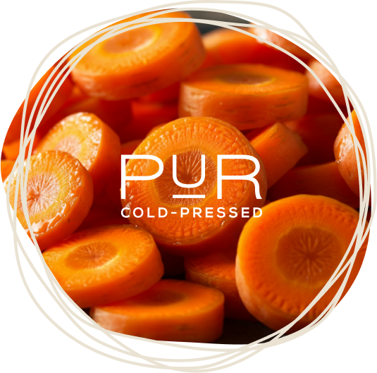 Carrot slices overlayed with the PUR logo