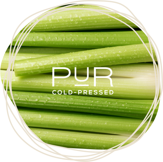 Celery sticks overlayed with the PUR logo