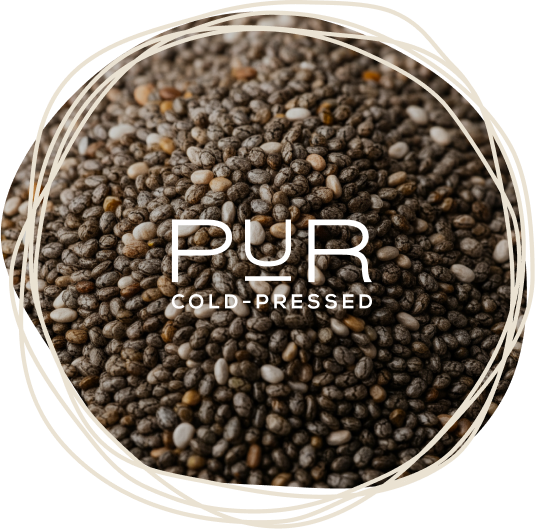 Chia seeds overlayed with the PUR logo