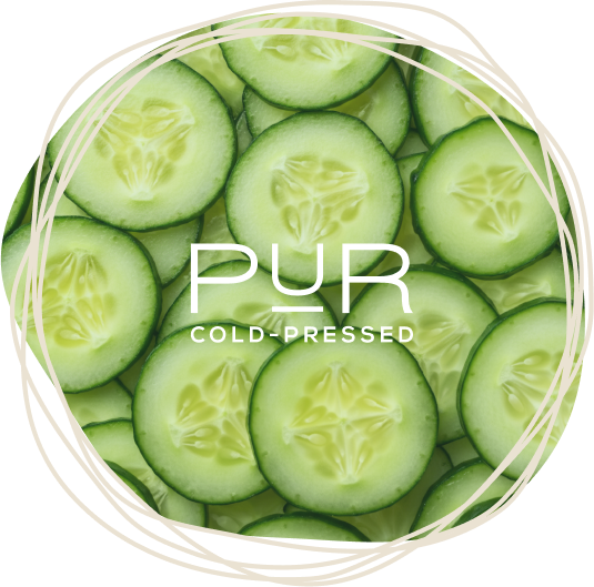 Cucumber slices overlayed with the PUR logo