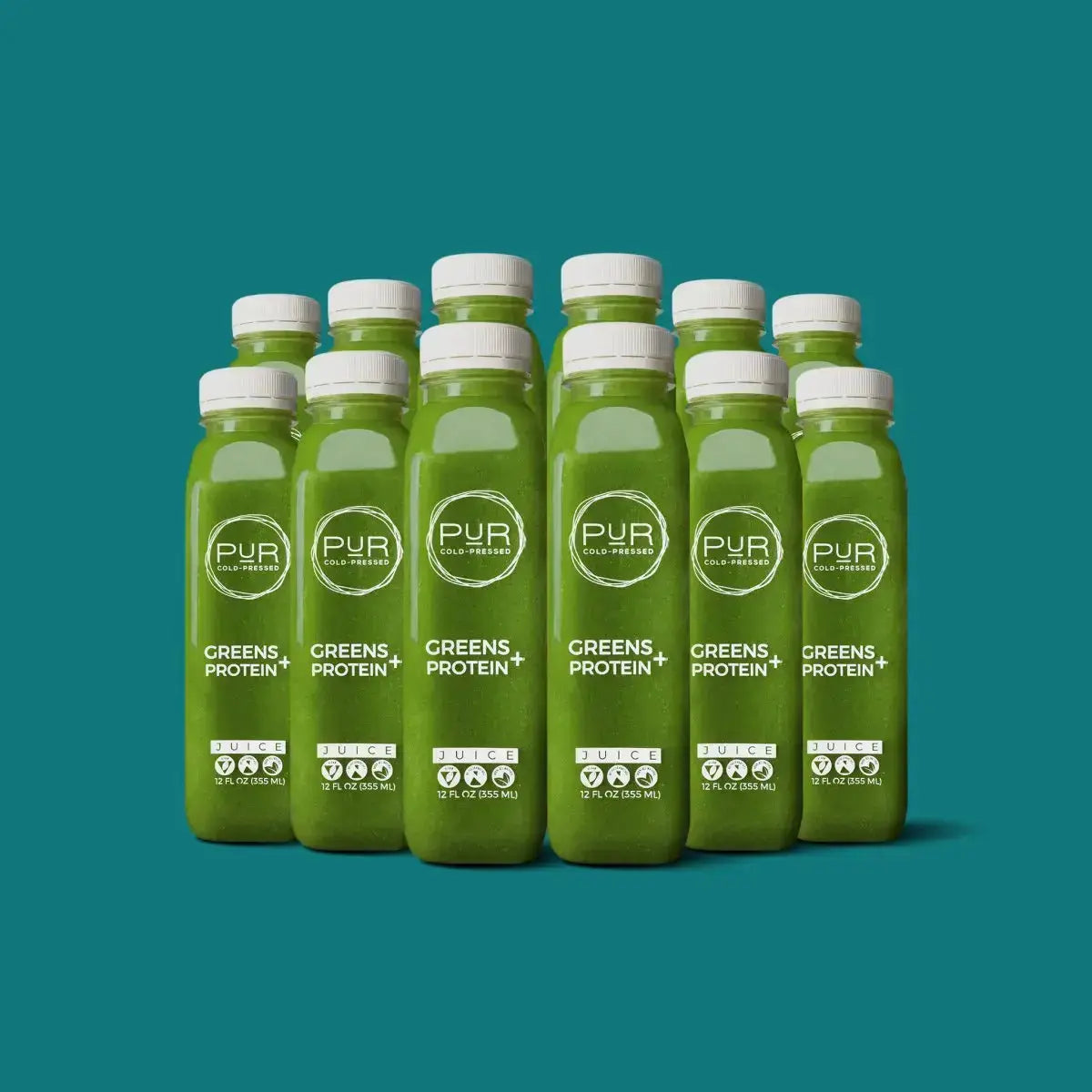 Pur Greens + Protein Cold Pressed Juice with kale & cucumber.