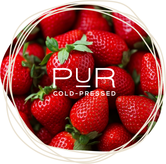 Strawberries overlayed with the PUR logo