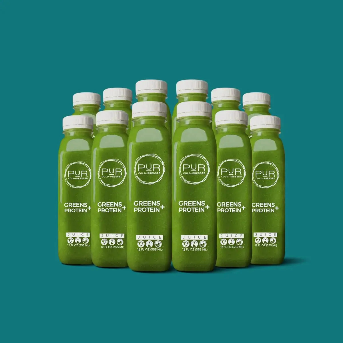 Pur Greens + Protein Cold Pressed Juice with kale & cucumber.