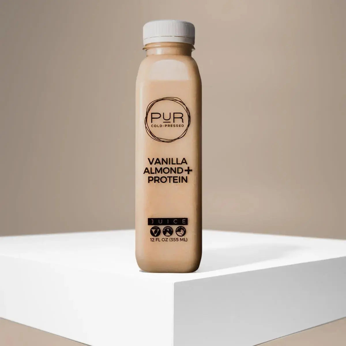 PUR juice cleanse cold pressed juice VANILLA ALMOND + PROTEIN - ALMOND MILK BYO-12oz  Plant Based Milk