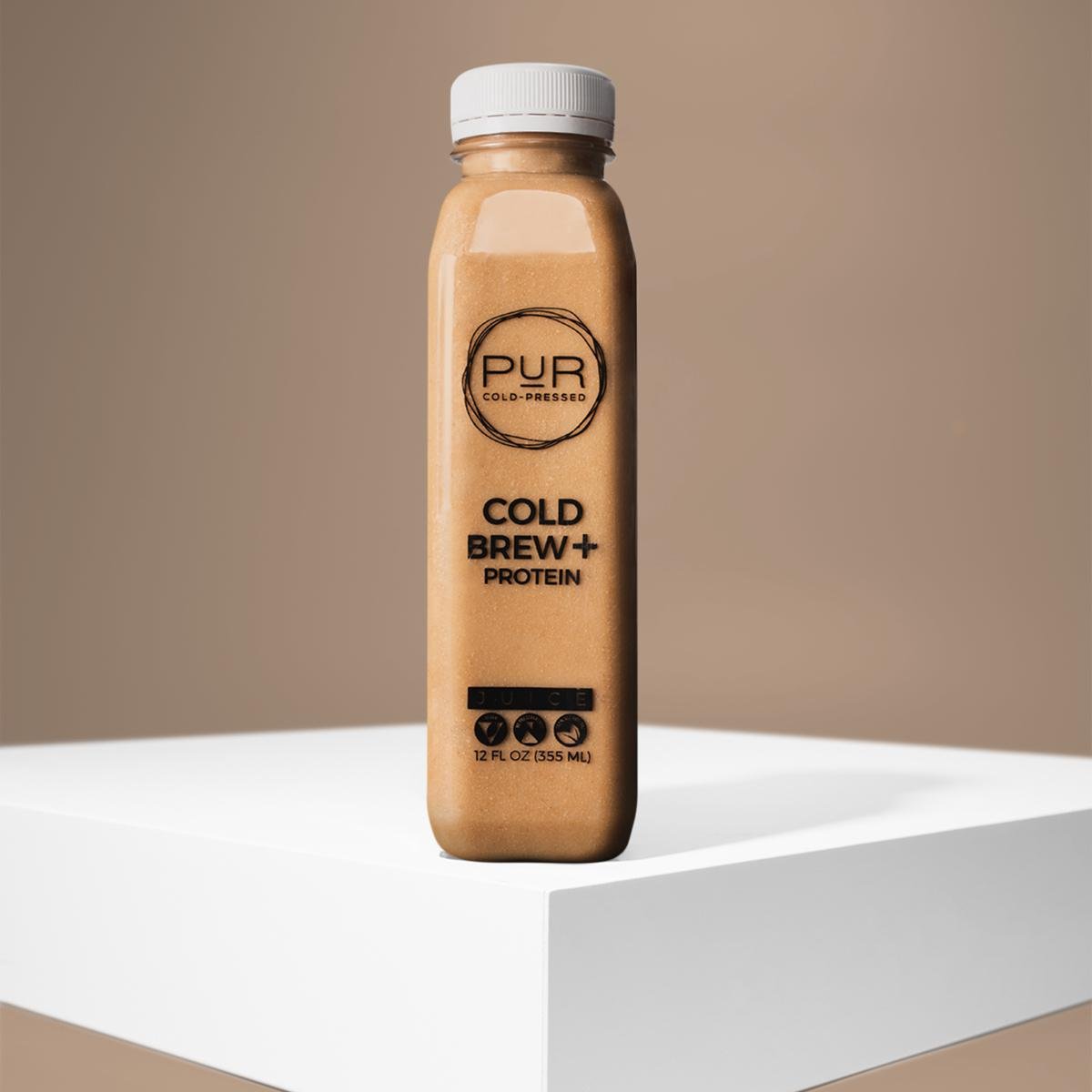 PUR juice cleanse cold pressed juice COLD BREW + PROTEIN - ALMOND MILK BYO-16oz  Plant Based Milk