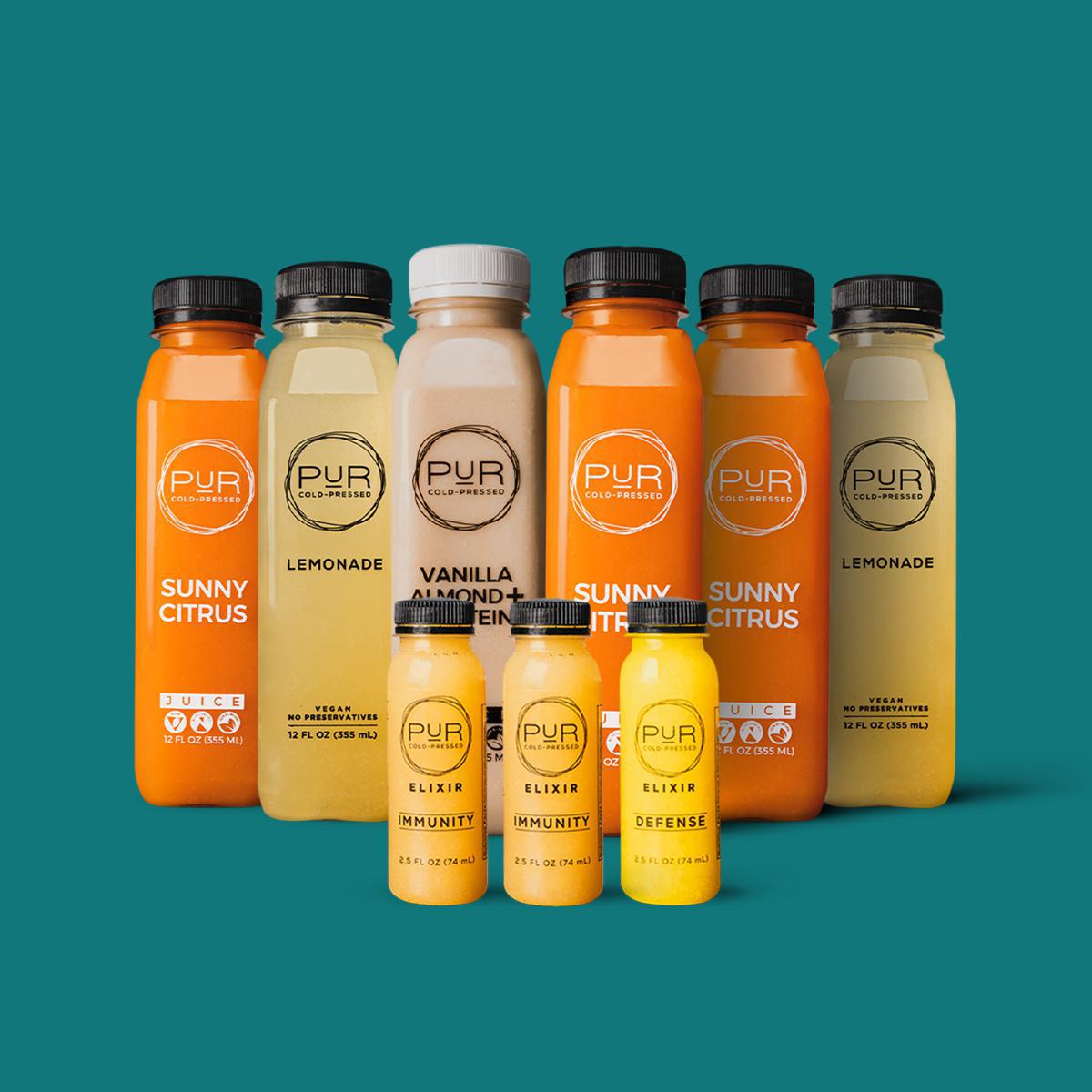 PUR juice cleanse cold pressed juice IMMUNITY & WELLNESS CUR (JUICE + SHOTS) Immunity Juice & Shots | Cold-Pressed | PUR Juice Kit