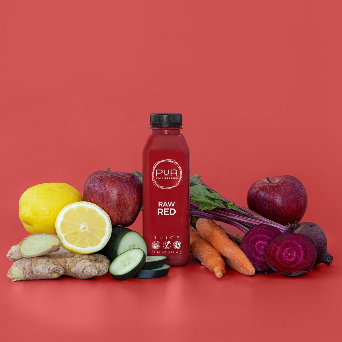 PUR juice cleanse cold pressed juice RAW RED - JUICE KIT PUR Raw Red Beet Root Vegetable Juice Daily Pack Juice Kit