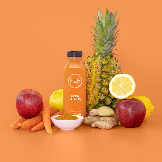 PUR juice cleanse cold pressed juice SUNNY CITRUS COLD PRESSED JUICE Sunny Citrus Juice | Carrot Ginger Cold Pressed Juice | PUR Individual Juice